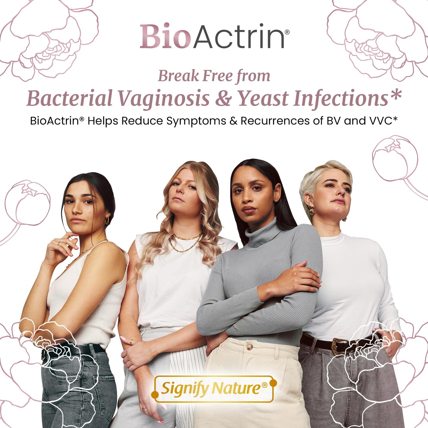 SIGNIFY NATURE Bioactrin Vaginal Probiotics for Women - Bacterial Vaginosis & Yeast Infection Treatment - BV Probiotic - pH Vaginitis Support-56 Pills