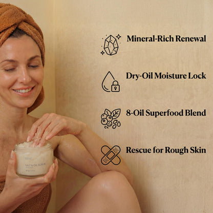 SEACRET Dead Sea Salt & Oil Body Scrub - Moisturizing, Exfoliating Scrub for Rough Dry Skin, Strawberry Legs, KP with 8 Botanical Oils, Paraben-Free, 14.1 oz