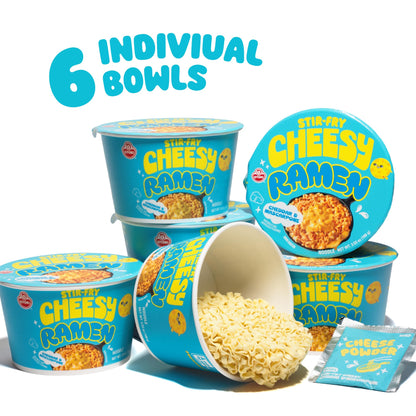 Cheesy Stir-Fry Ramen (Bowl) – Cheddar & Mascarpone Flavor | Creamy & Savory Korean Instant Noodles | 3.53 oz (Pack of 6)