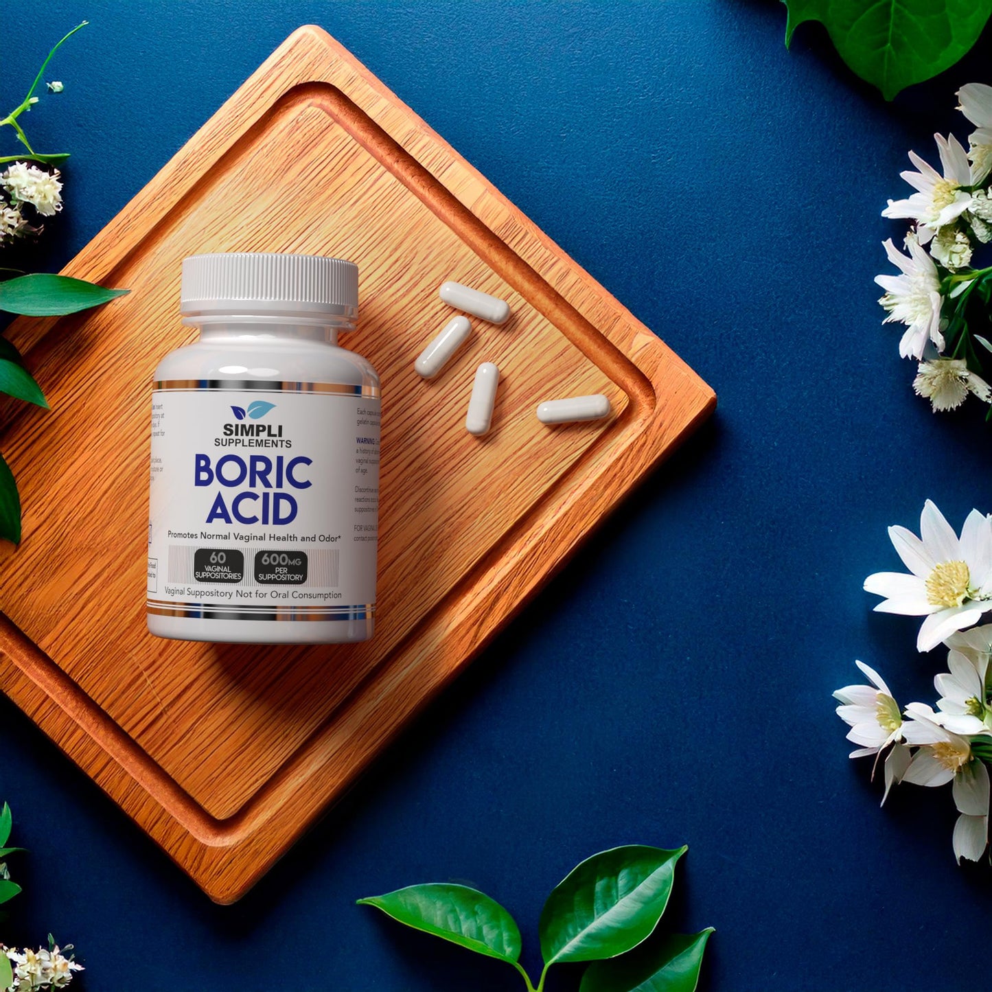 Boric Acid Suppositories for Women 600mg – 60 Count | Vaginal pH Balance Support | Feminine Care | Helps Maintain Freshness & Odor Control