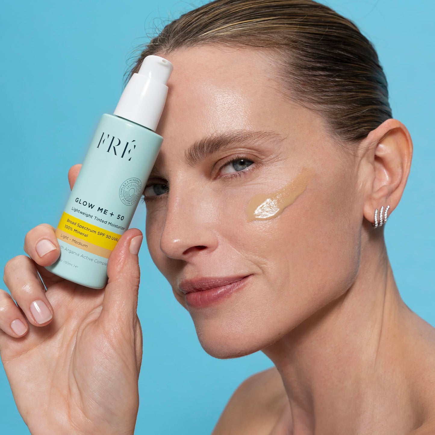 FRÉ Glow Me Tinted SPF 50 Facial Moisturizer (Light - Medium) – 3-in-1 tinted mineral SPF 50 moisturizer, Made with 100% non-nano zinc oxide