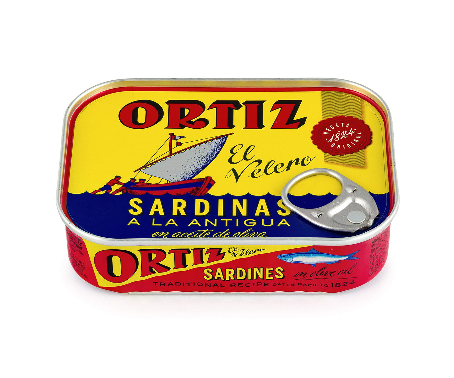 Ortiz Sardines A la Antiqua 'Old Style', Moist and Tender, Wild Caught in Spain and Hand-Packed in Premium Extra Virgin Olive Oil, Enjoy in Salads, Sandwiches and on Toast, 4.9oz Can (Pack of 2)