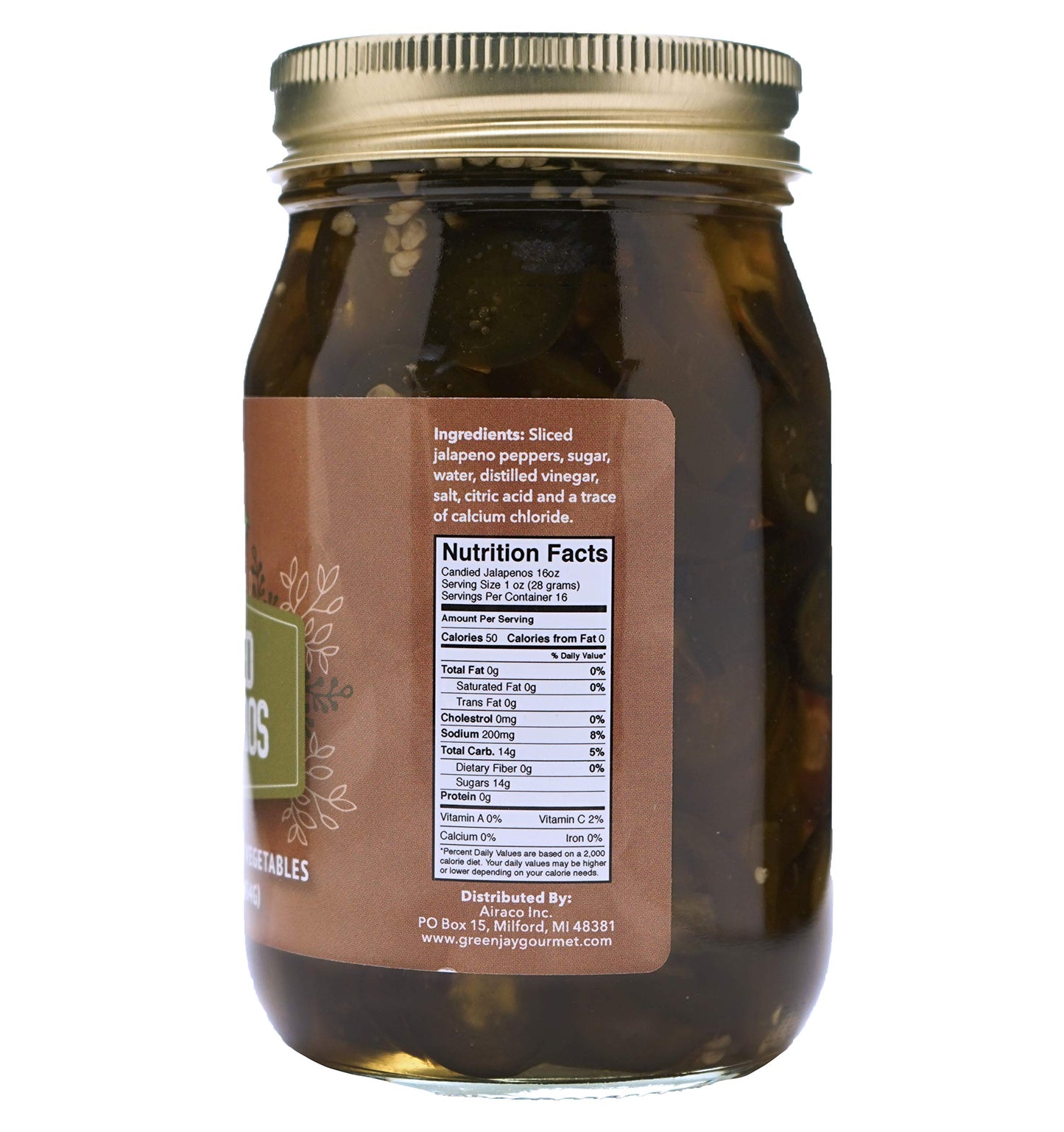 Green Jay Gourmet Pickled Candied Jalapeños in a Jar - Fresh Hand Jarred Vegetables for Cooking & Pantry – Home Grown Pre-Prepared Pickled Candied Jalapeños – Simple Natural Ingredients - 16 Ounce Jar