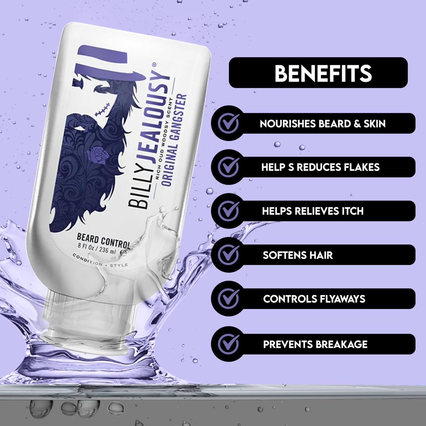 Billy Jealousy Beard Control Leave In Beard Conditioner for Men with Aloe Leaf Juice and Jojoba Seed Oil, Softens Hair and Skin, Light Hold with Matte Finish