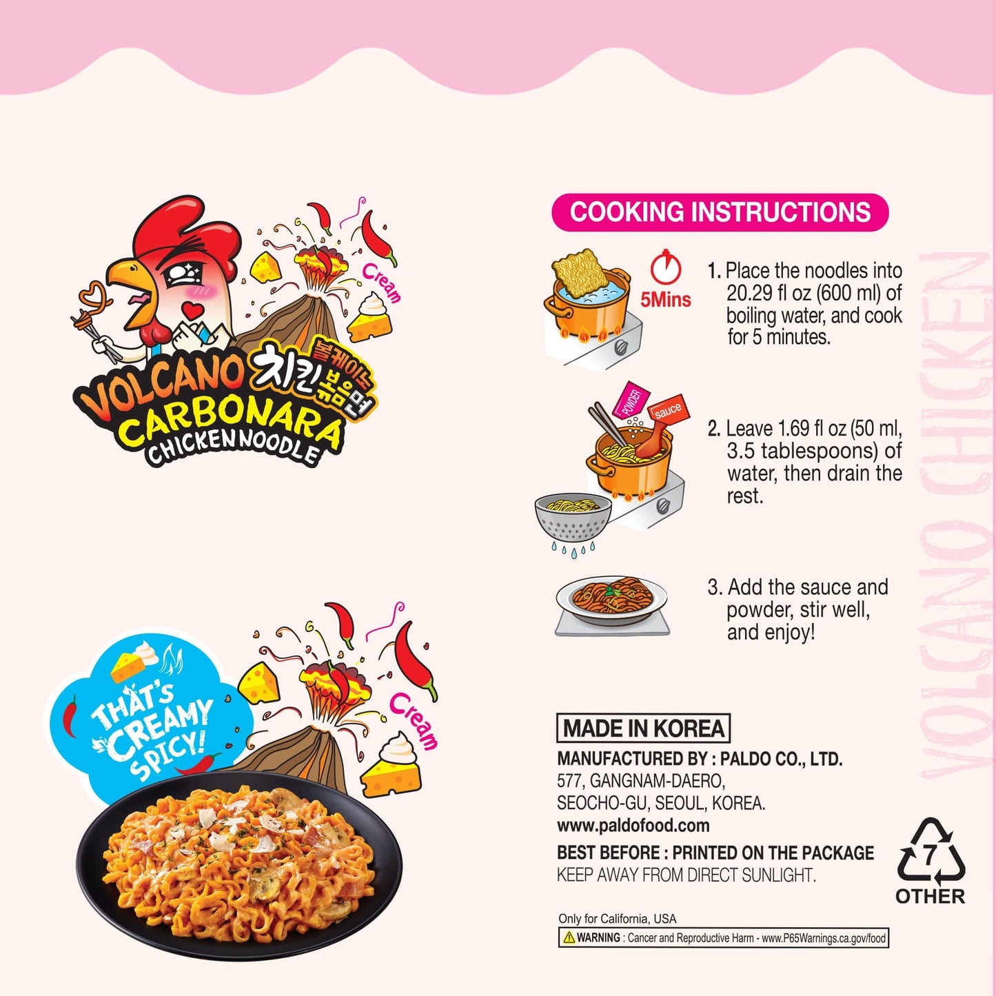 PALDO FUN & YUM Volcano Carbonara Creamy Spicy Chicken Noodle, 4.59 Ounce (Pack of 8)