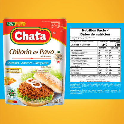 Chata Mexican Turkey Chilorio, Shredded Seasoned Turkey, 8 oz