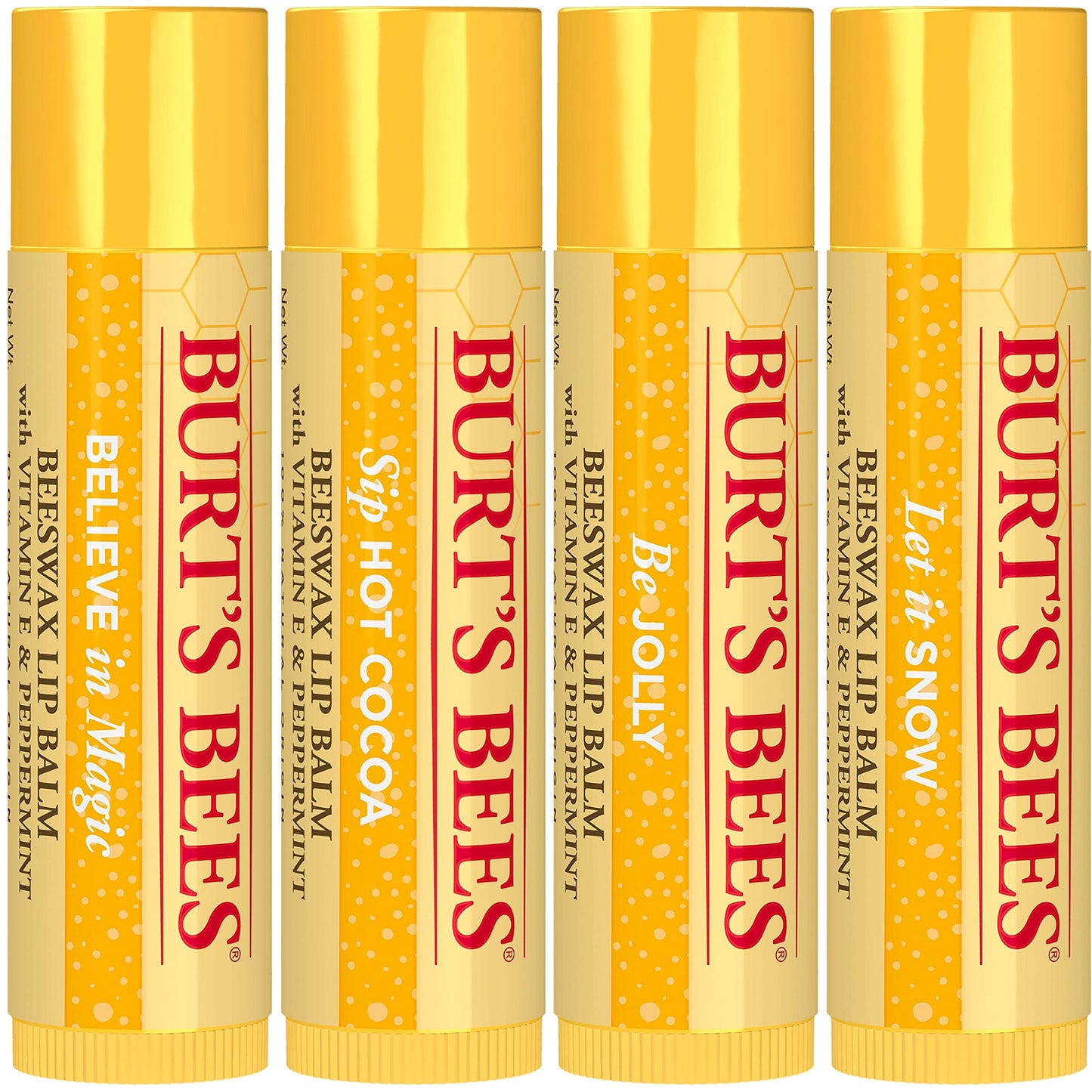 Burt's Bees Christmas Gifts, 4 Lip Balm Stocking Stuffers Products, Jingle Balms Set - Classic Beeswax Moisturizing Lip Balm
