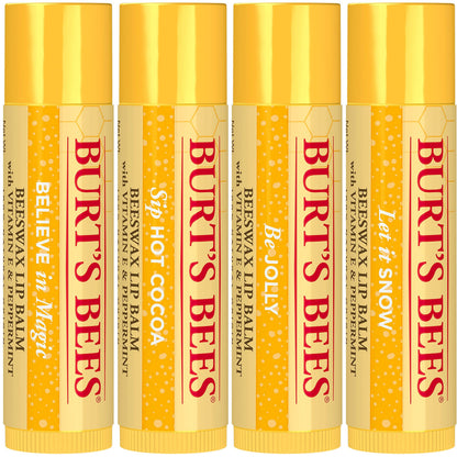 Burt's Bees Christmas Gifts, 4 Lip Balm Stocking Stuffers Products, Jingle Balms Set - Classic Beeswax Moisturizing Lip Balm