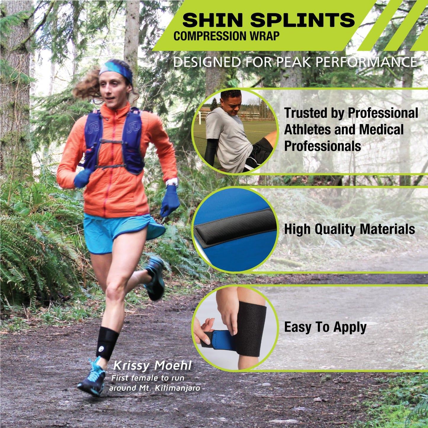 Pro-Tec Athletics Shin Splints Compression Wrap, Shin Splints Discomfort Relief, Shin Splint Compression, Adjustable, Men and Women, Calf Muscle Support, Leg Compression Support, Black, Men & Women
