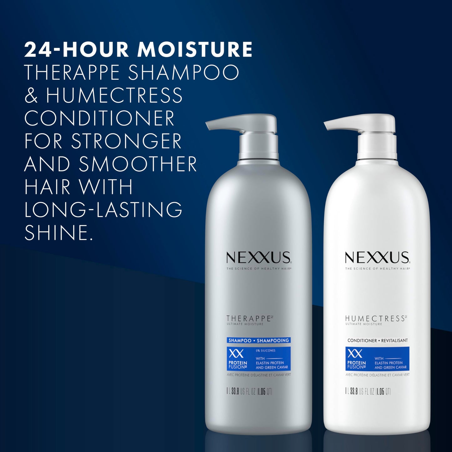 Nexxus Shampoo and Conditioner Therappe Humectress 2 Count for Dry Hair Silicone-Free, Moisturizing Caviar Complex and Elastin Protein for thicker and stronger hair 33.8 oz