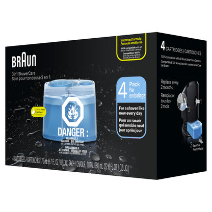 Braun Clean & Renew Refill Cartridges CCR, Replacement Shaver Cleaner Liquid Solution for Clean&Charge System, Pack of 4