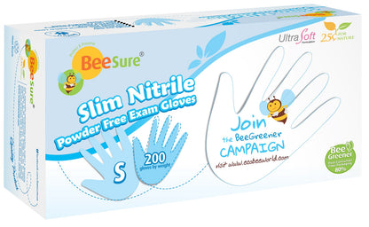 BeeSure BE1126case Slim Nitrile Powder Free Exam Gloves, 2.5 mil, White, Small (Pack of 2000)