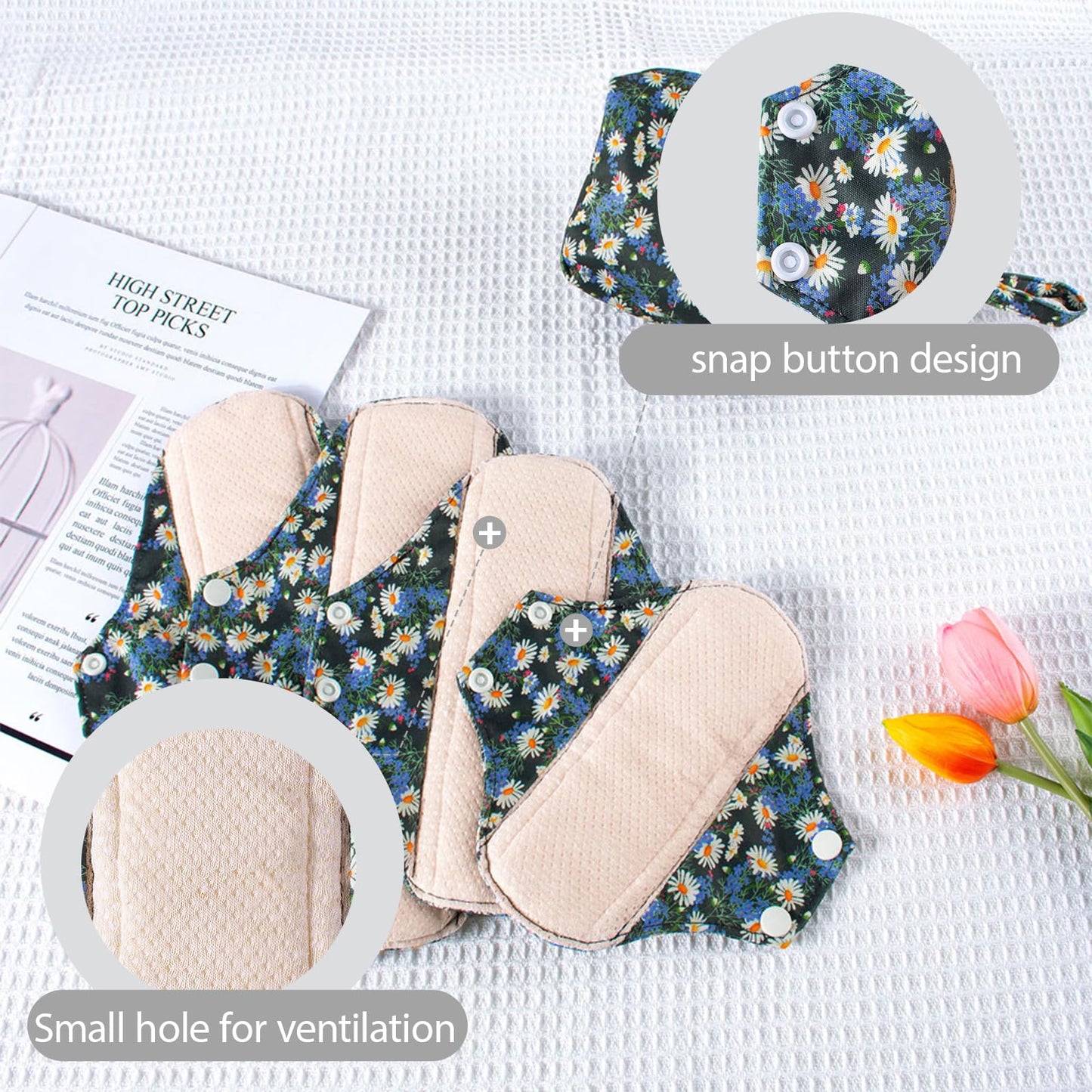 AIO Reusable Washable Cloth Menstrual Pads Sanitary Pad 8 pcs Pads and 2 Mini Wet Bag