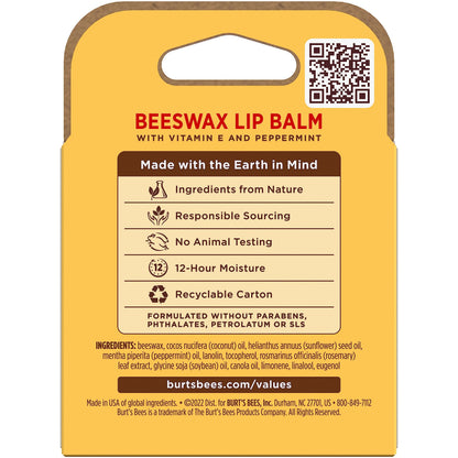 Burt's Bees Lip Balm - Original Beeswax, Lip Moisturizer With Responsibly Sourced Beeswax, Tint-Free, Natural Origin Conditioning Treatment, 4 Tubes, 0.15 oz.