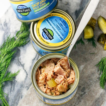 Wild Planet Wild Skipjack Tuna with Dill Pickle Tinned Fish, Canned Tuna, Sustainably Wild-Caught, 3 oz pack of 12