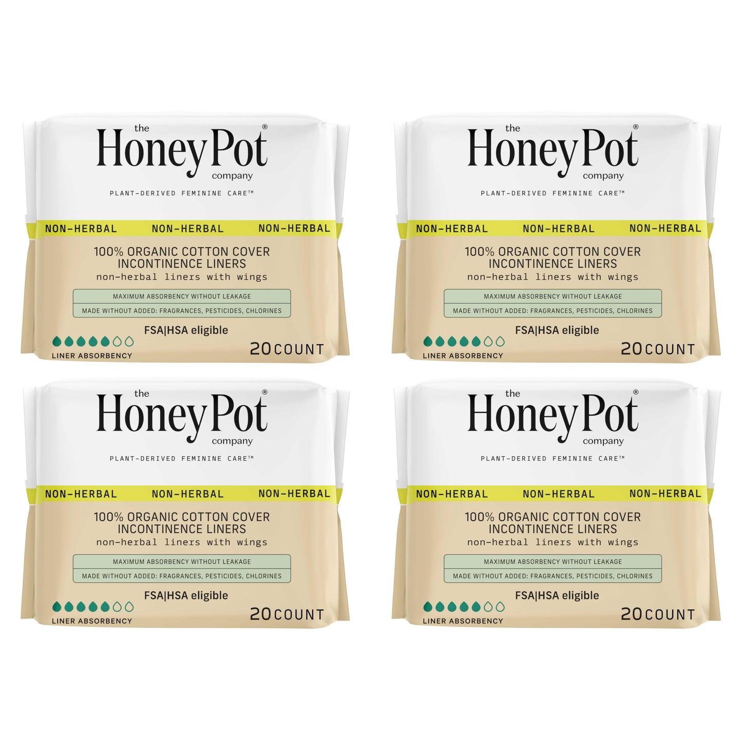 The Honey Pot Company - Incontinence Pads for Women - 80ct - Non-Herbal Panty Liners - Bladder Leak Control - Organic Cotton Cover & Ultra-Absorbent Pulp Core - Feminine Care