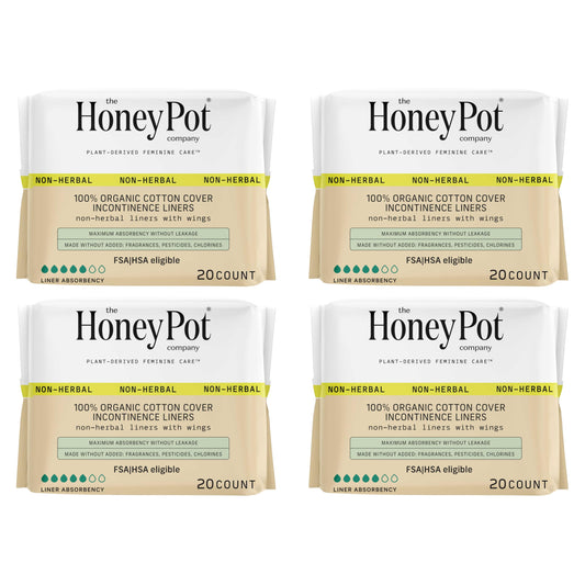 The Honey Pot Company - Incontinence Pads for Women - 80ct - Non-Herbal Panty Liners - Bladder Leak Control - Organic Cotton Cover & Ultra-Absorbent Pulp Core - Feminine Care