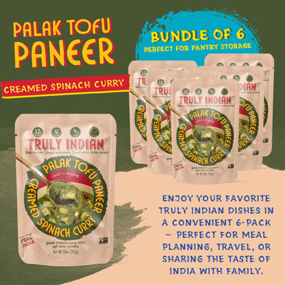 Truly Indian Creamed Spinach & Tofu Curry (Palak Tofu Paneer) 10 Ounce 6-Pack | Authentic Traditional Indian food | Made Fresh in India With Locally Grown Ingredients | Ready to Eat, Vegan