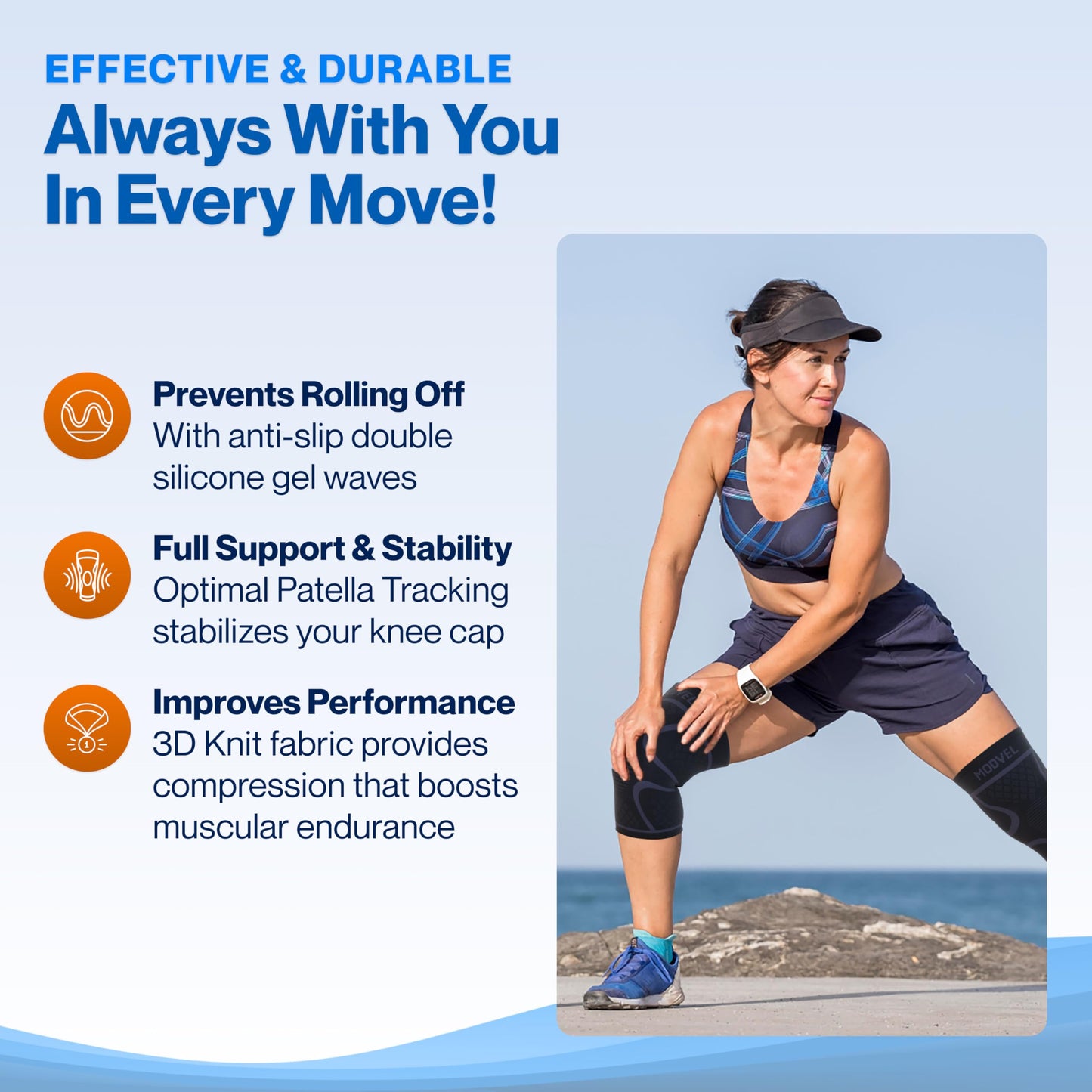 Modvel 2 Pack Knee Brace for Women & Men - Workout Knees Compression Sleeve for Knee Pain Relief Joint Support for ACL, Arthritis, Meniscus Tear Knees Brace for Sports, Rodilleras para Gym Fitness