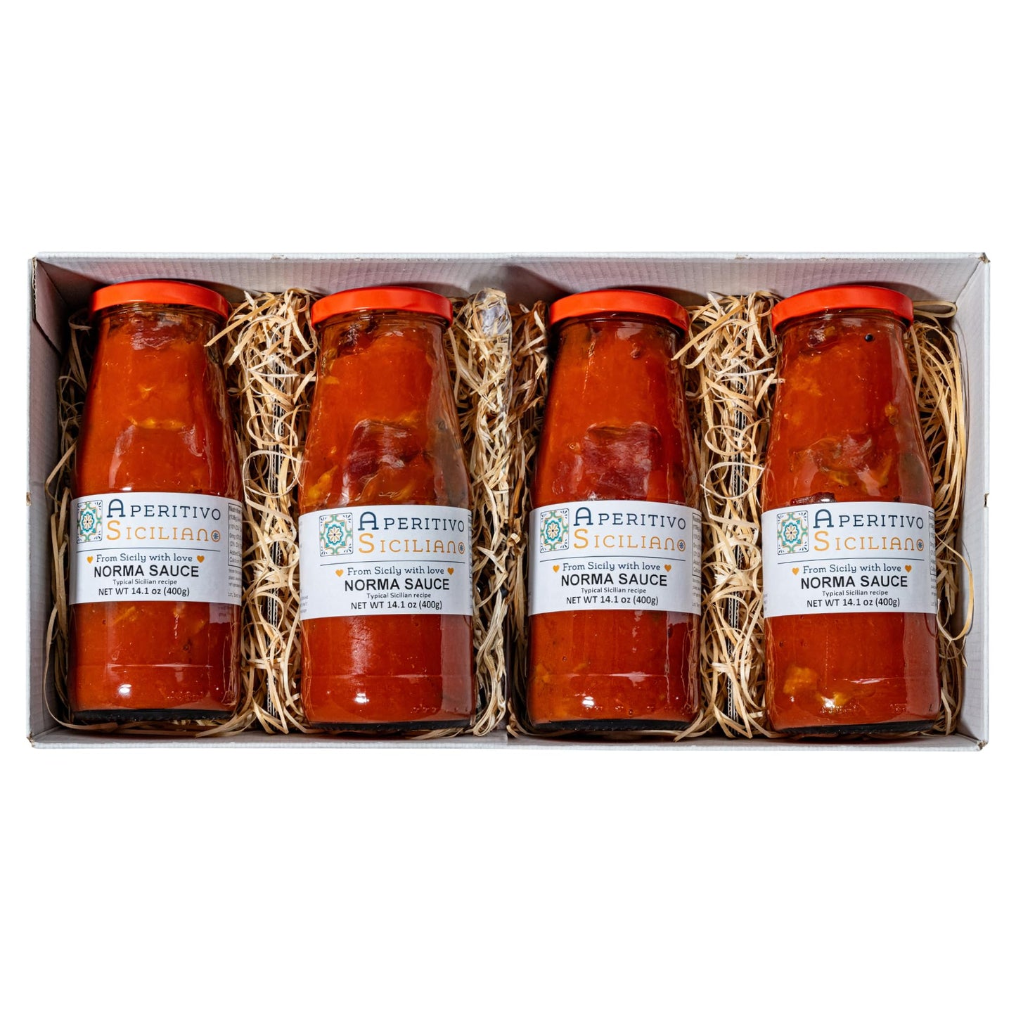 Aperitivo Siciliano - Authentic Sicilian Sugo alla Norma Ready-to-Use Sauce - Tomato, Fried Eggplant, Onion & EVOO - 4-Pack of 14.1 oz Jars - Made in Italy