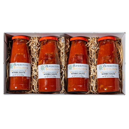 Aperitivo Siciliano - Authentic Sicilian Sugo alla Norma Ready-to-Use Sauce - Tomato, Fried Eggplant, Onion & EVOO - 4-Pack of 14.1 oz Jars - Made in Italy