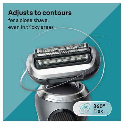 Braun Electric Shaver for Men, Series 7 7127cs, Wet & Dry Shave, Turbo & Gentle Shaving Modes, Waterproof Foil Shaver, Engineered in Germany, with Beard Trimmer, Charging Stand, Space Grey