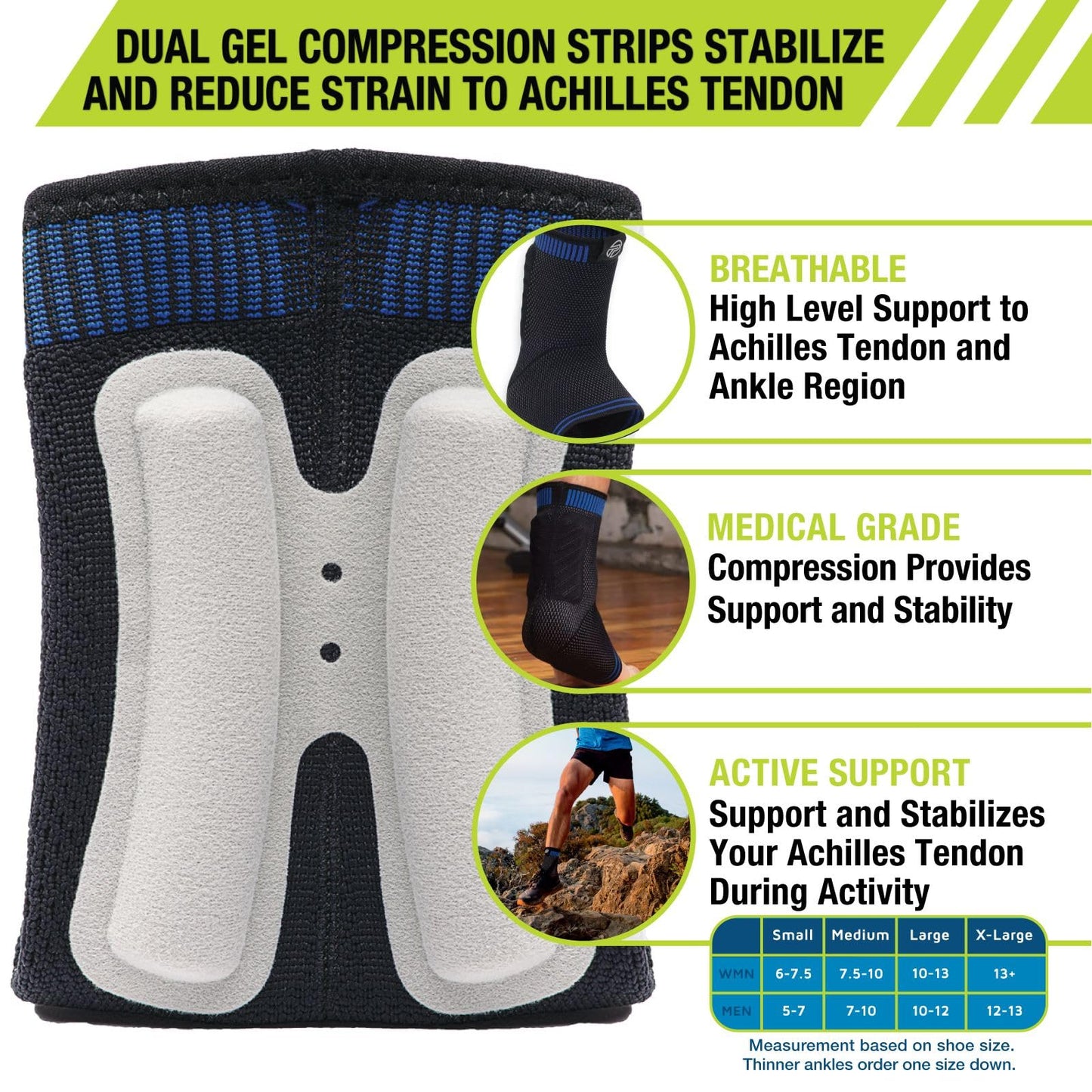 Pro-Tec Athletics Achilles Sleeve with Dual Gel Compression Strips, Achilles Tendon Support for Tendinitis Relief,