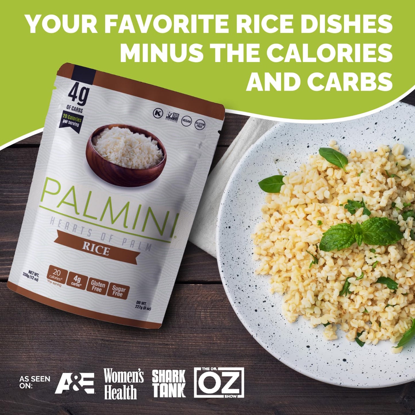 Palmini Rice | Low-Carb, Low-Calorie Hearts of Palm Rice | Keto, Gluten Free, Vegan, Non-GMO, Healthy | As seen on Shark Tank | (12 Ounces Pouches - Pack of 3)