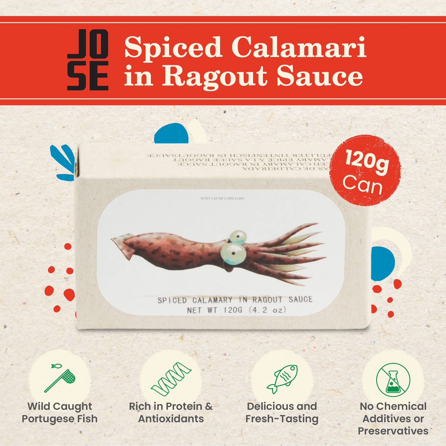 Spiced Calamari in Ragout Sauce by Jose Gourmet, Canned Squid Sauce, Wild Caught Portuguese Calamari, Vitamin Rich Low Calorie Seafood, 125g Can, Pack of 3 1 Count (Pack of 3)