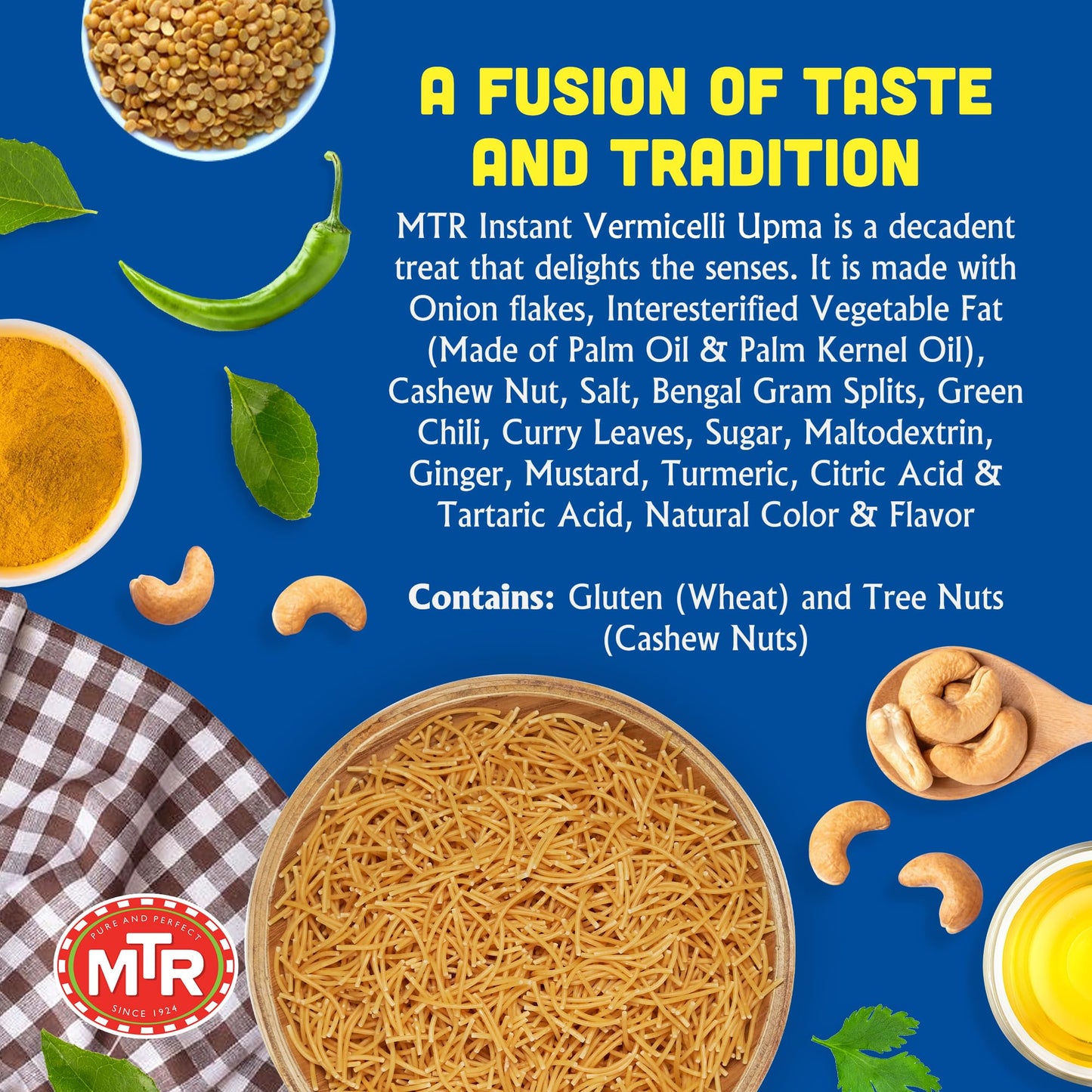 MTR 3minute Seviyan Vermicelli Upma - Ready-to-Cook Mix - Authentic Indian Food in Just 3 Minutes - 100% Vegetarian - No Added Preservatives - Just Add Hot Water - Quick & Easy (Seviyan Vermicelli Upma - 160g, Pack of 6)