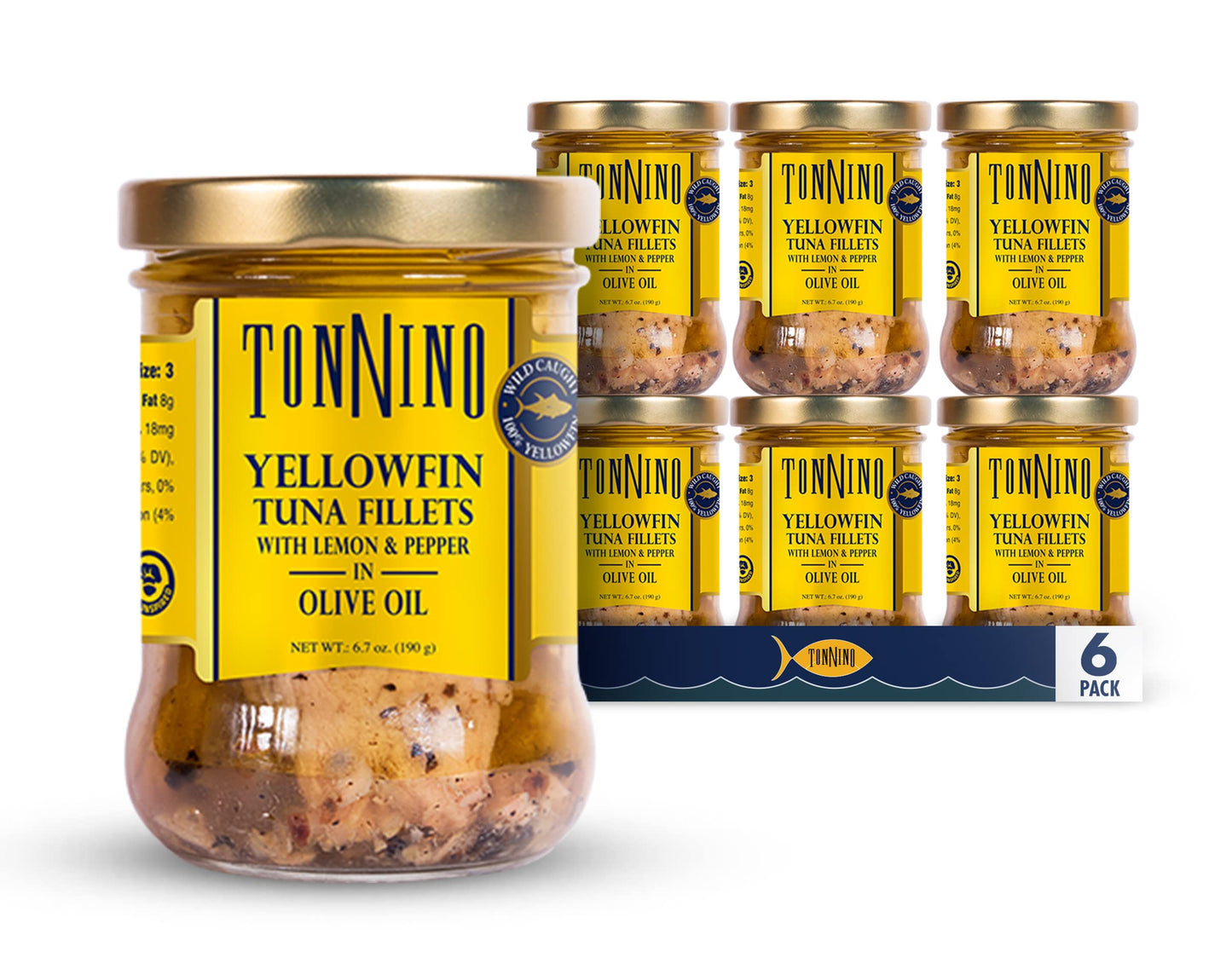 Tonnino Yellowfin Tuna Fish – Lemon Pepper in Olive Oil – Pack of 6 – Alternative to Salmon – Protein Snacks – Ready to Eat Meals