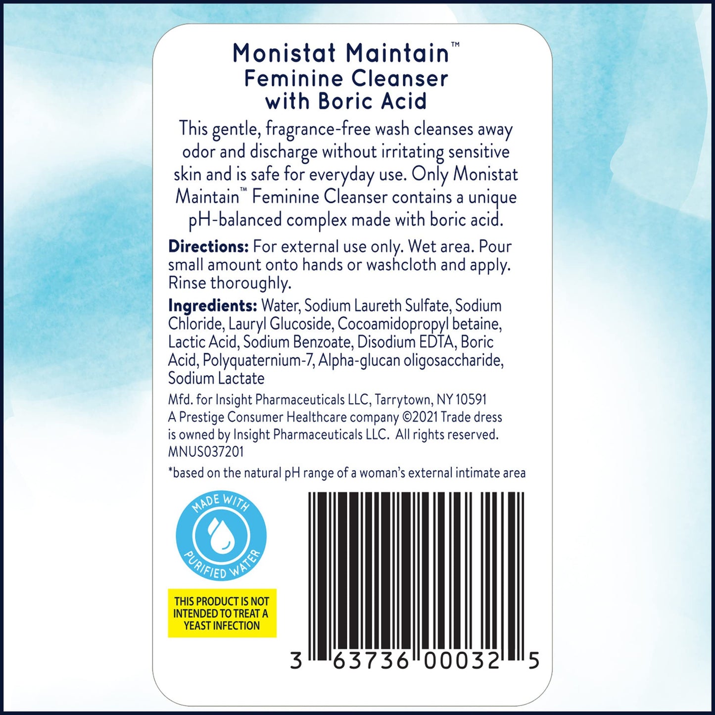 Monistat Boric Acid Feminine Wash, Fragrance-Free Intimate Wash for Women with Gentle pH-Balanced Formula, 10 Fl Oz
