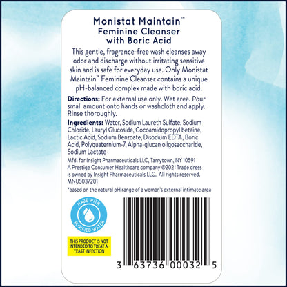 Monistat Boric Acid Feminine Wash, Fragrance-Free Intimate Wash for Women with Gentle pH-Balanced Formula, 10 Fl Oz