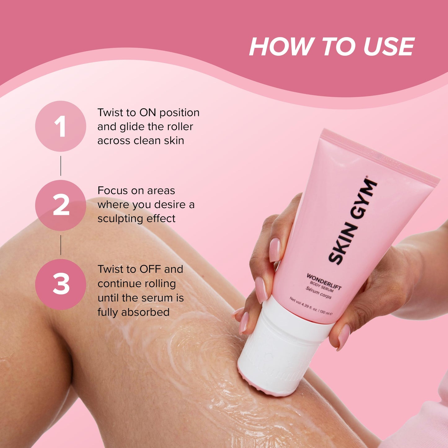 Skin Gym WonderLift Body Serum with Roller Applicator, Firming and Sculpting Treatment with Caffeine and Niacinamide, 7 fl oz