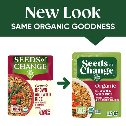 SEEDS OF CHANGE Certified Organic Brown and Wild Rice with Tomato & Roasted Garlic, Organic Food, 8.5 oz Pouch (Pack of 12)