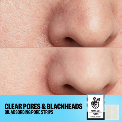 PEACE OUT Pore Strips for Nose and Face, Oil Absorbing Hydrocolloid Blackhead Remover, Pore Minimizing Strips with Retinol, Multi-Use Face Strips for Clogged Pores, 8 Count