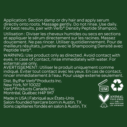 VERB Density Peptide Serum, Visibly Thicken + Reduce Signs of Shedding- No Parabens or Harmful Sulfates