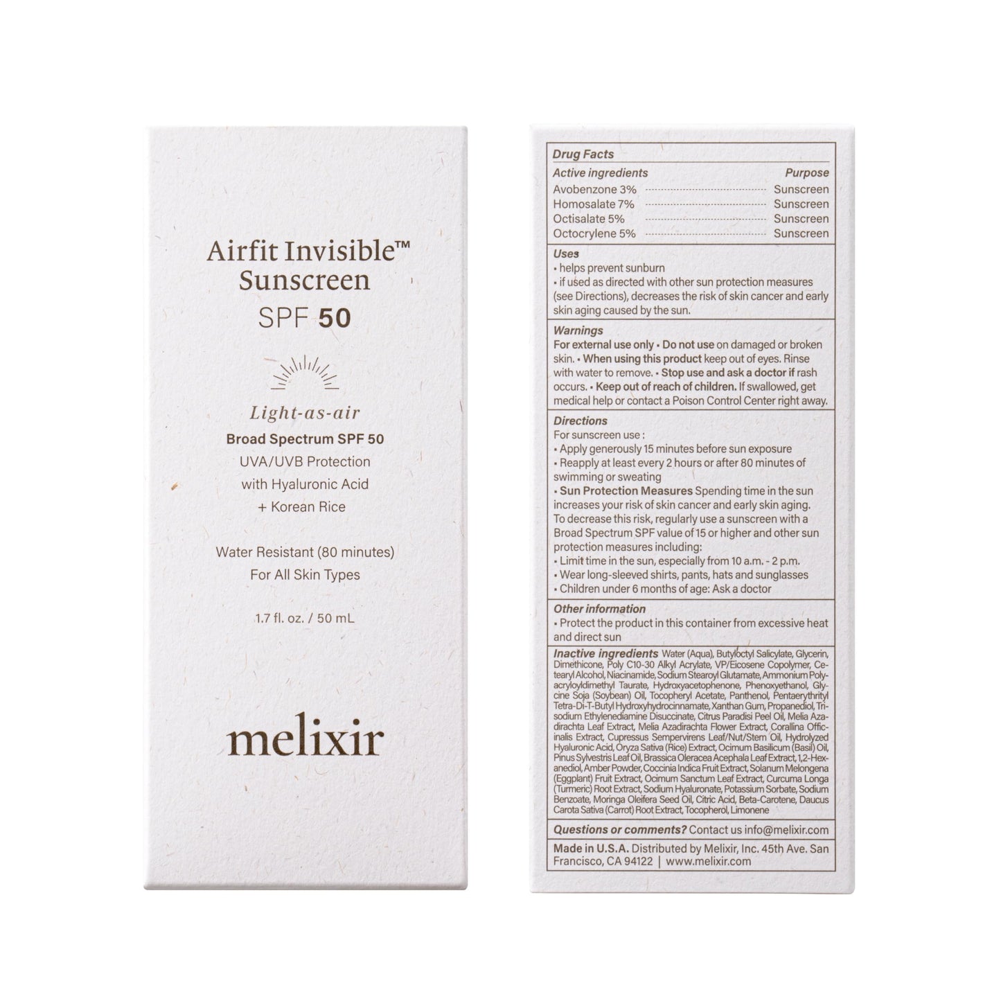 Melixir Airfit Invisible™ Sunscreen SPF 50, Broad Spectrum Korean Rice Sunscreen for Face, Hyaluronic Acid, Moisturizing Daily Protection for Sensitive Skin, No White Cast, Waterproof (1.7fl.oz./50ml) | Korean Rice, Hyaluronic Acid, Broad Spectrum...