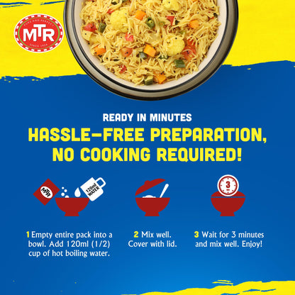 MTR 3minute Seviyan Vermicelli Upma - Ready-to-Cook Mix - Authentic Indian Food in Just 3 Minutes - 100% Vegetarian - No Added Preservatives - Just Add Hot Water - Quick & Easy (Seviyan Vermicelli Upma - 160g, Pack of 6)