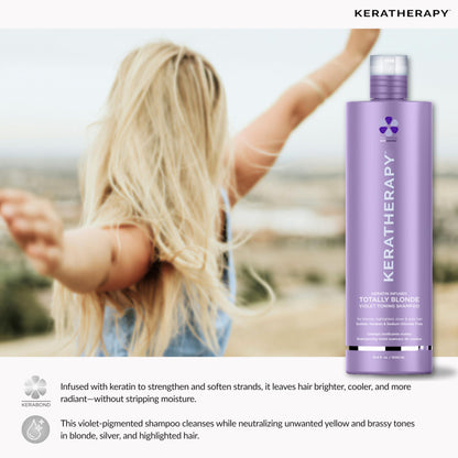 KERATHERAPY Keratin Infused Totally Blonde Violet Toning Shampoo, 33.8 fl. oz., 1000 ml - Violet Shampoo for Blonde Color Treated Hair, Brassy, Silver, & Highlighted - Sulfate & Paraben Free