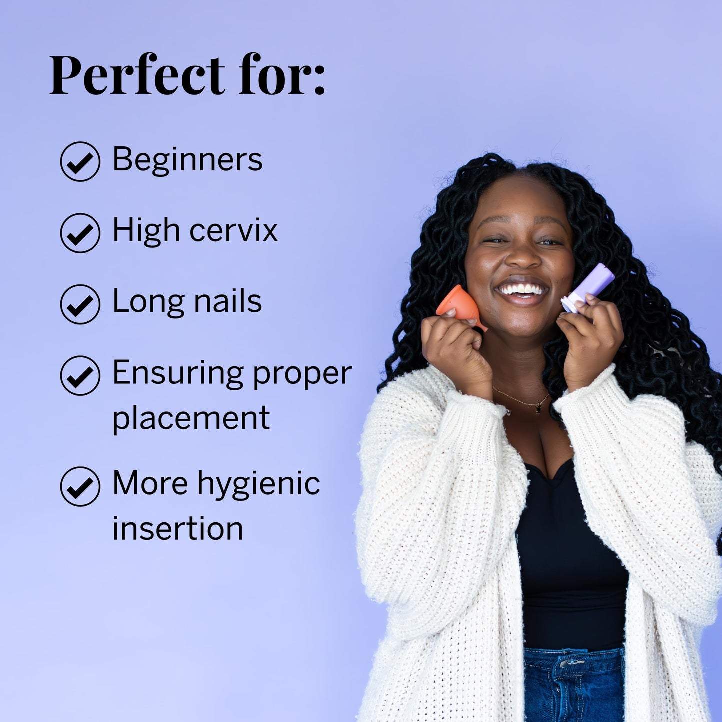 Pixie Menstrual Cup Applicator - Inserts Like A Tampon - Every Woman Can Now Use Period Cups - Perfect for Long Nails - Self Sanitizer TPE Properties - Travel Case (Cup Applicator)