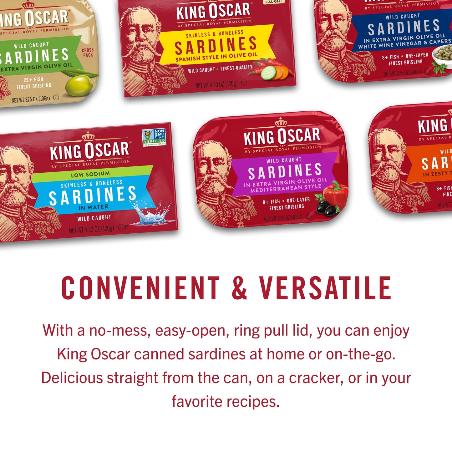 King Oscar Sardines in Olive Oil, 4.38 Ounce Cans (Pack of 12, Packaging May Vary), Skinless & Boneless, Wild Caught Canned Sardines