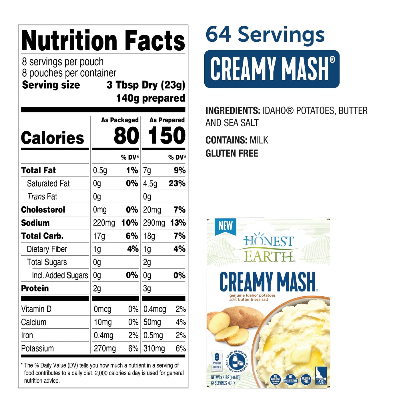 Honest Earth® Creamy Mash Potatoes, 3.2 lbs (Pack of 8)