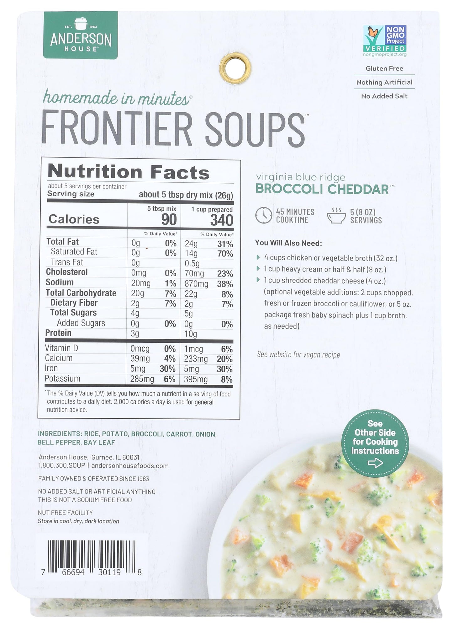 Frontier Soups Homemade In Minutes Soup Mix, Virginia Blue Ridge Broccoli Cheddar, 5 Ounce