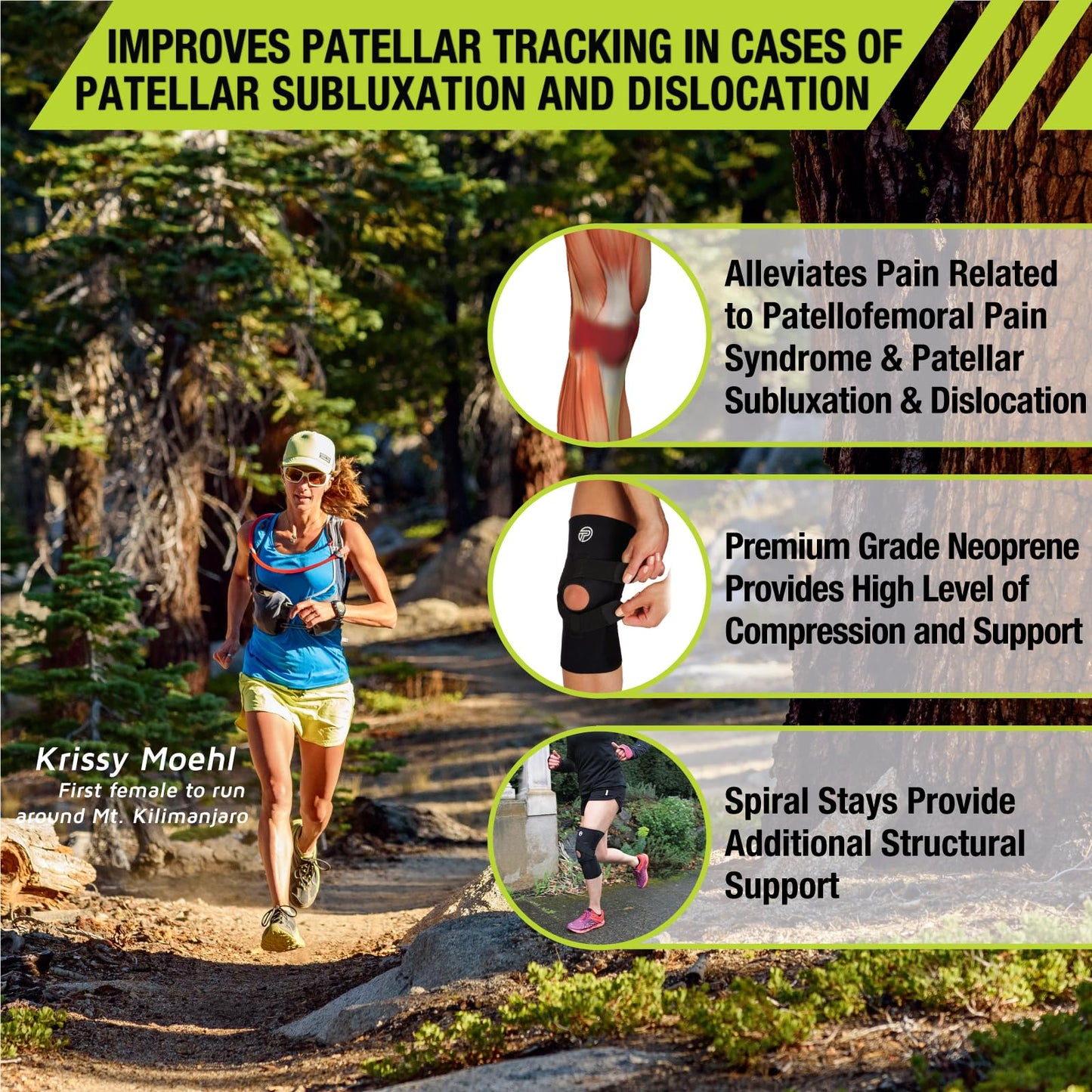 Pro-Tec Athletics J-Lat Patella Support, Provides Lateral Tracking Control with Dual Elastic Straps and J-Shaped Tubing, Improves Patellar Alignment and Stability for Subluxation Right, Large