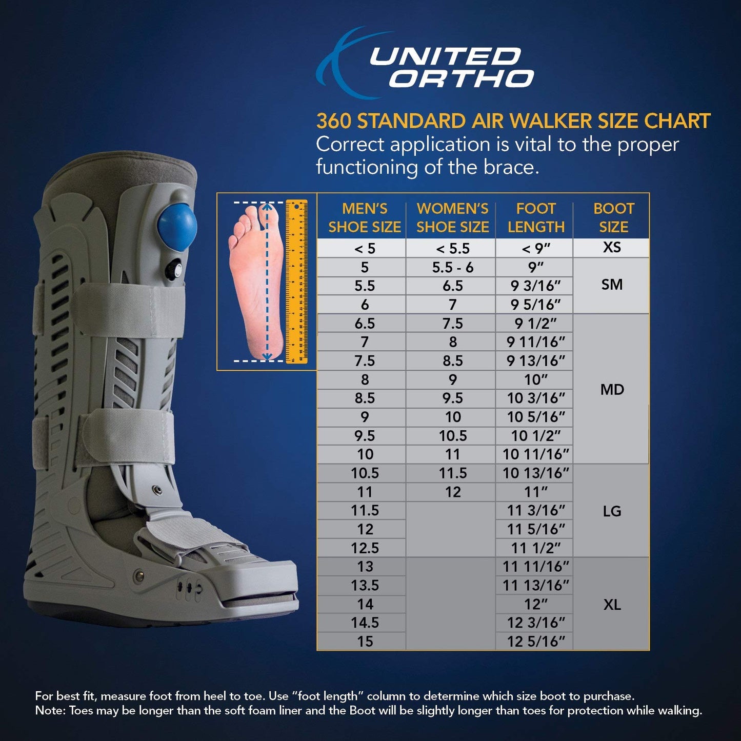 United Ortho USA16105 360 Air Walker Standard Fracture Boot, Medium, Grey