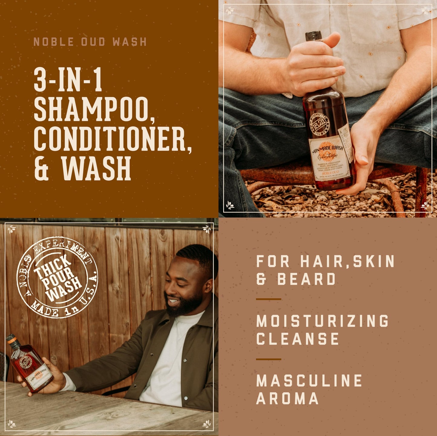 18.21 Man Made 3-in-1 Body Wash, Shampoo, & Conditioner for Men, All Hair & Skin Types, Strengthens and Moisturizes in a Manly Aroma 18oz
