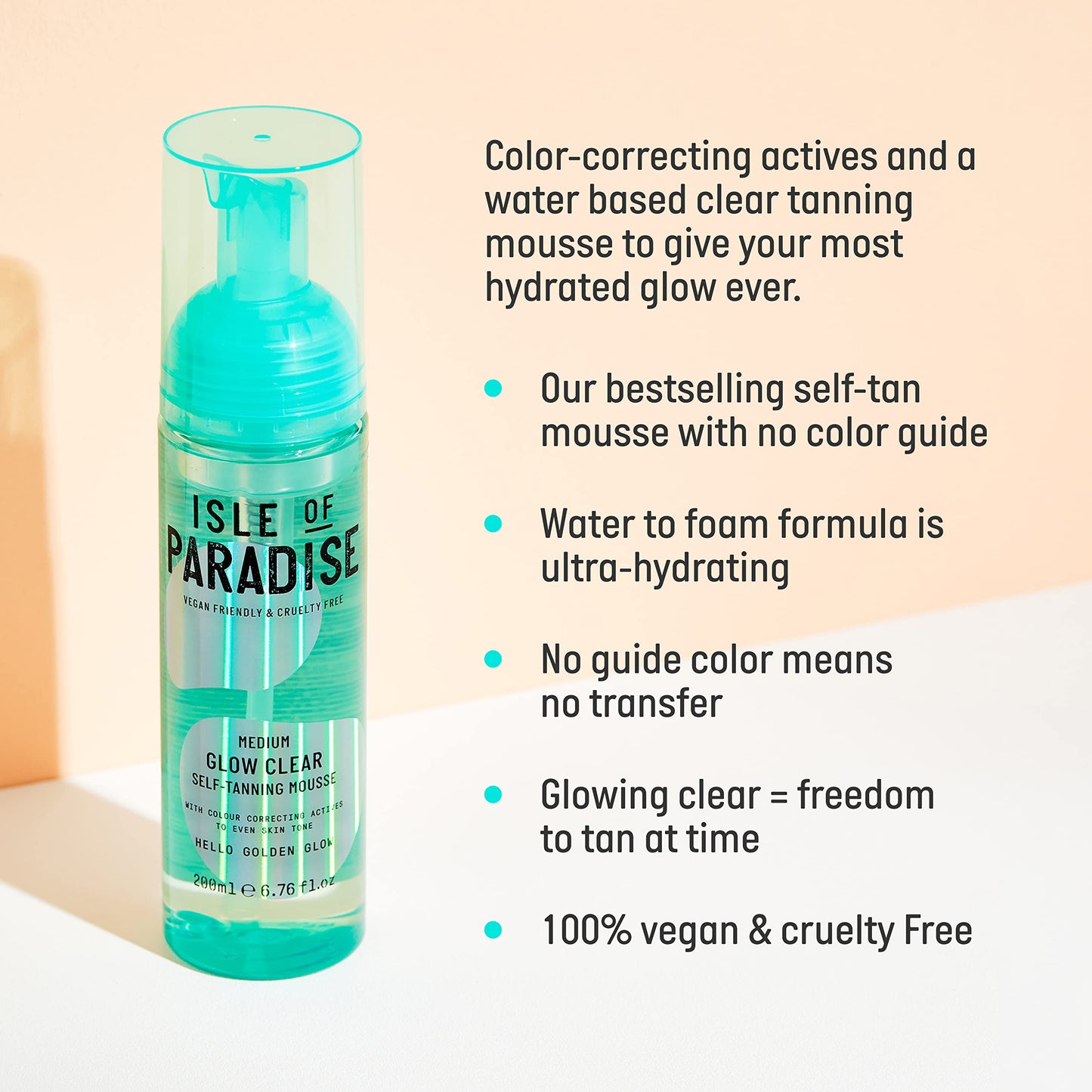 Isle of Paradise Glow Clear Self Tanning Mousse - Color Correcting Tanning Foam, Vegan and Cruelty Free, 6.76 Fl Oz