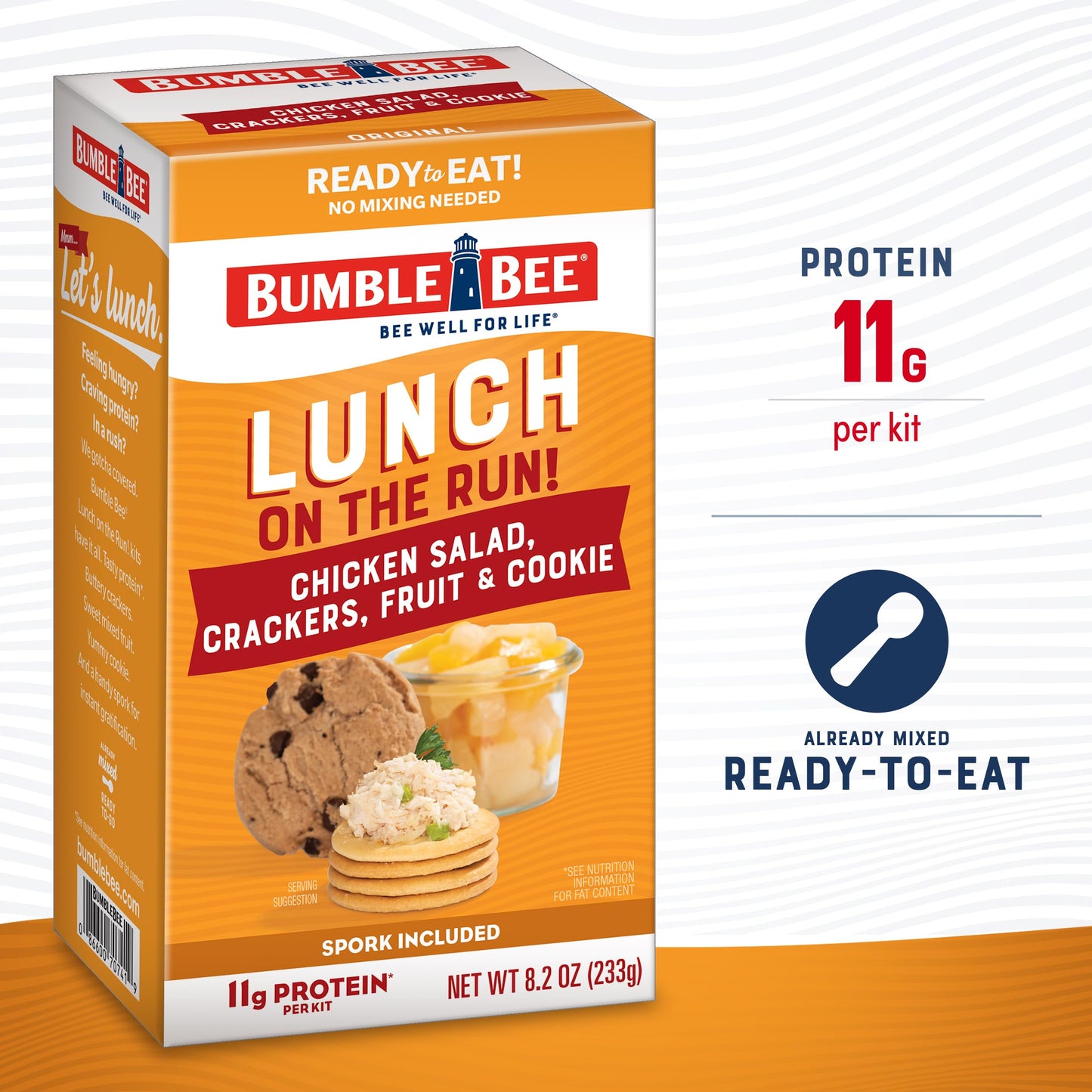 Bumble Bee Lunch On The Run Chicken Salad with Crackers Kit, 8.2 oz (Pack of 4) - Ready to Eat, Includes Crackers, Cookie & Mixed Fruit - Shelf Stable & Convenient Source of Protein, Easy Open Can