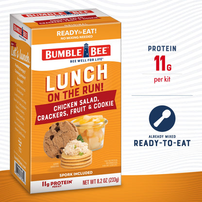 Bumble Bee Lunch On The Run Chicken Salad with Crackers Kit, 8.2 oz (Pack of 4) - Ready to Eat, Includes Crackers, Cookie & Mixed Fruit - Shelf Stable & Convenient Source of Protein, Easy Open Can